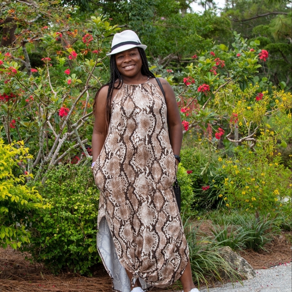 Love Squared Brown and Tan Reptile-Inspired/Animal Print Maxi Dress w/ Side Slit